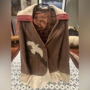 Brown Jacket with Bird Design